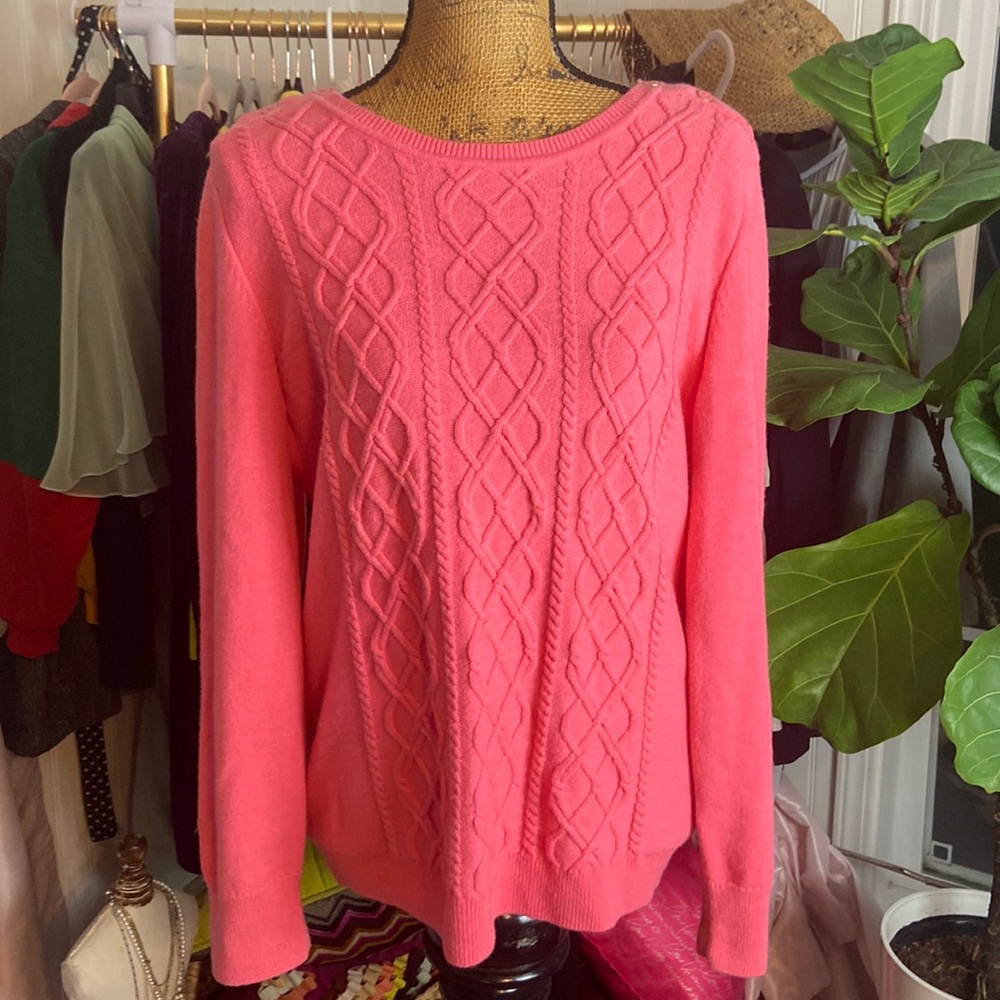 Talbots Pink Cable Knit Lambswool Sweater Sz XL